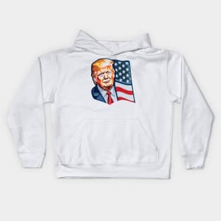 Donald Trump Pop Art With American Flag Waving Kids Hoodie